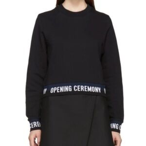 Opening Ceremony 2010s Indie Sleaze Crop Long Sleeve Logo Sweatshirt Black Top